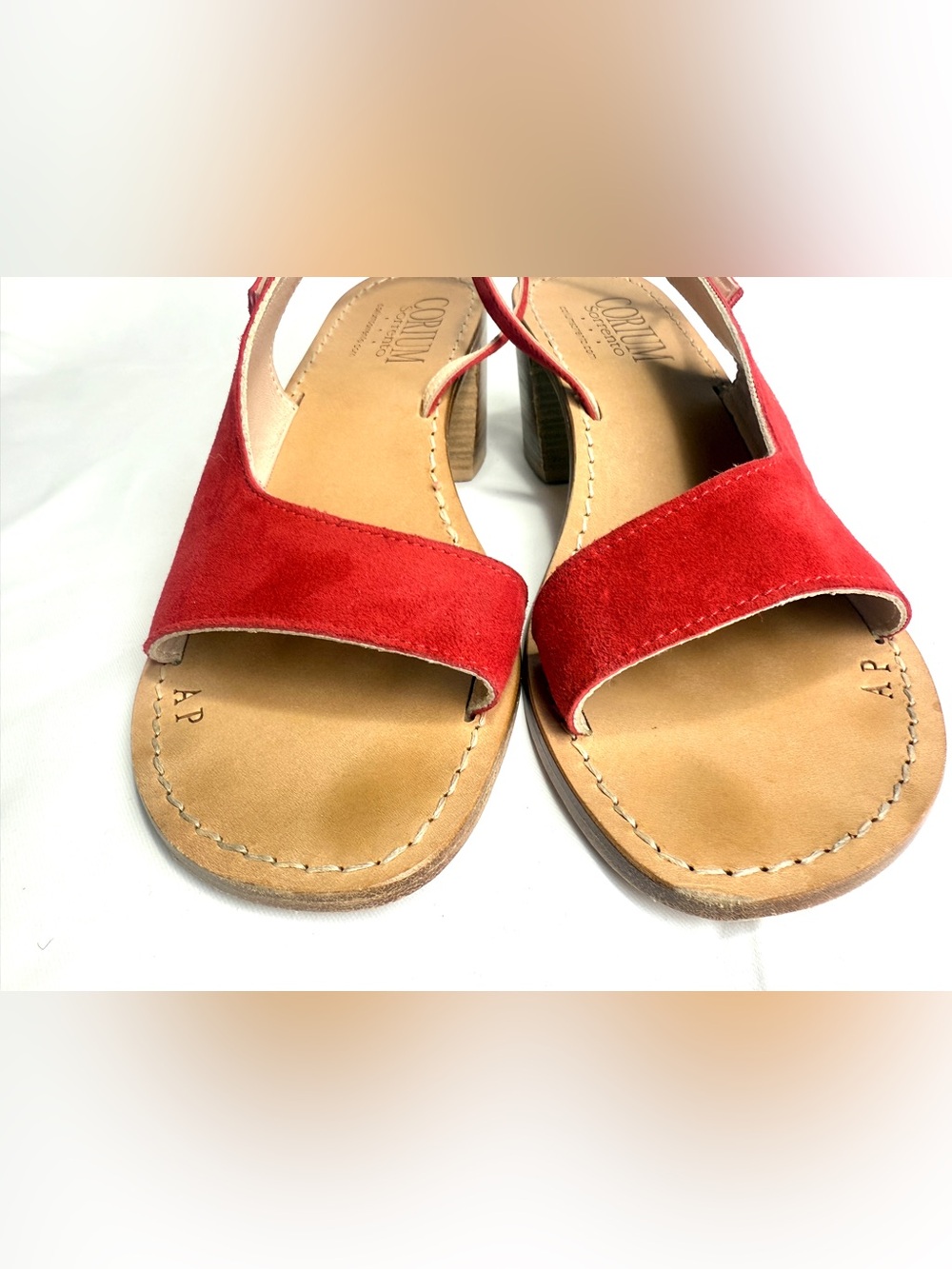 Corium Sorrento Italian Red Leather Sling Back Buckle Heels US 11 EU 42 Italy - Picture 8 of 12